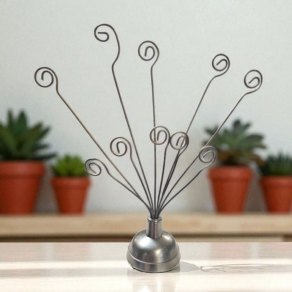 Silvertone Wire Photo Holder Christmas Card Tabletop Display Stand for 10 Photos